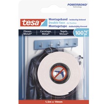 TESA Powerbond montagetape dubbelzijdig klevend voor tegels en metaal wit 1,5 m x 19 mm-thumb-0