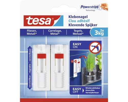 TESA Powerstrips klevende spijker verstelbaar voor tegels & metaal 3 kg 2 stuks