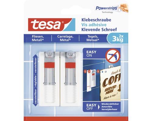TESA Powerstrips klevende schroef verstelbaar voor tegels & metaal 3 kg 2 stuks
