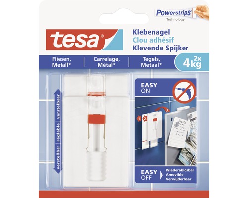 TESA Powerstrips klevende spijker verstelbaar voor tegels & metaal 4 kg 2 stuks