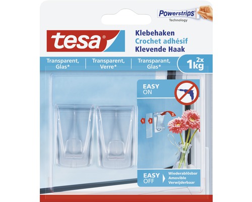 TESA Powerstrips klevende haak transparant voor glas 1 kg 2 stuks