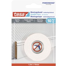 TESA Powerbond montagetape dubbelzijdig klevend voor behang & pleisterwerk wit 1,5 m x 19 mm-thumb-0