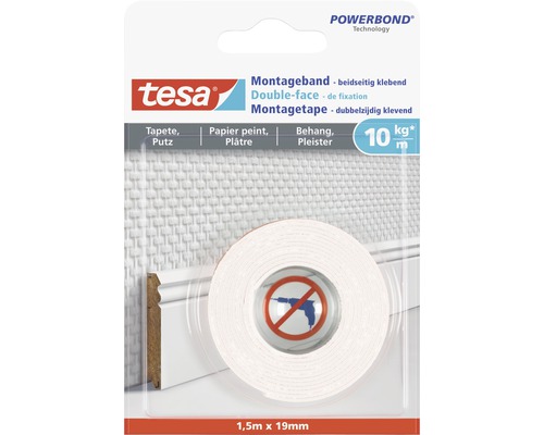 TESA Powerbond montagetape dubbelzijdig klevend voor behang & pleisterwerk wit 1,5 m x 19 mm-0