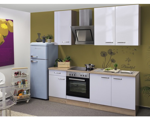 FLEX WELL Keukenblok met apparatuur Valero wit hoogglans 210x60 cm