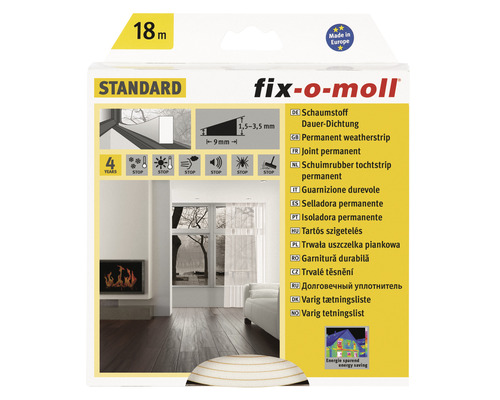 FIX-O-MOLL Standard schuimrubber tochtband permanent zelfklevend wit 9mm x 18 m