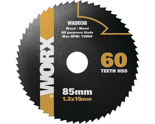 WORX Cirkelzaagblad WA5036 voor hout en metaal Ø 85x15x1,2 mm 60T-0
