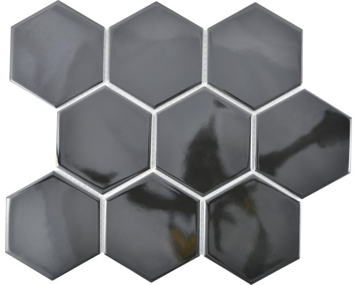 Keramisch mozaïek HX 110 hexagon uni zwart glans 25,6x29,6 cm