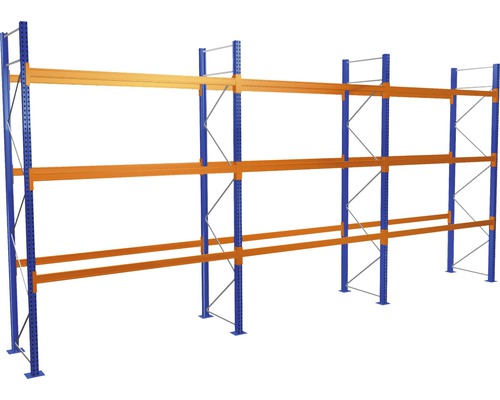 SCHULTE Palletstelling met 4 niveau's 400x844x110 cm blauw/oranje (voor pallets tot 730 kg)