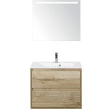 Badkamermeubelset Porto 70 cm kunststeen wastafel incl. spiegel met verlichting natuur eiken-thumb-0