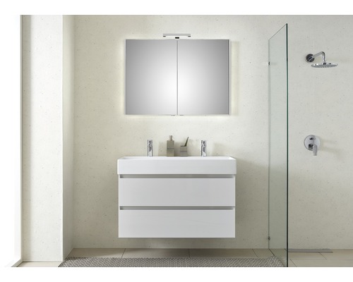 Torino 100 cm incl. spiegelkast met verlichting wit hoogglans kopen bij HORNBACH