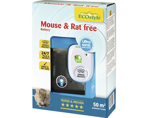 ECOSTYLE Muizen en ratten verjager ultrasoon 50 m² batterij-0