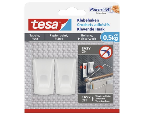 TESA Powerstrips klevende haak voor behang & pleisterwerk 0,5 kg 2 stuks-0