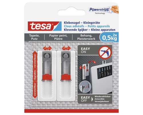 TESA Powerstrips klevende spijker voor kleine apparaten op behang & pleisterwerk 0,5 kg 2 stuks