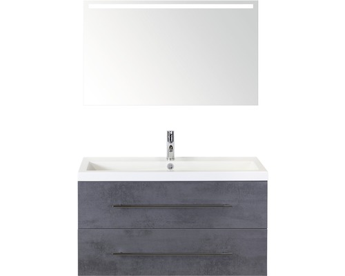 Badkamermeubelset Straight 100 cm incl. spiegel met verlichting beton antraciet-0