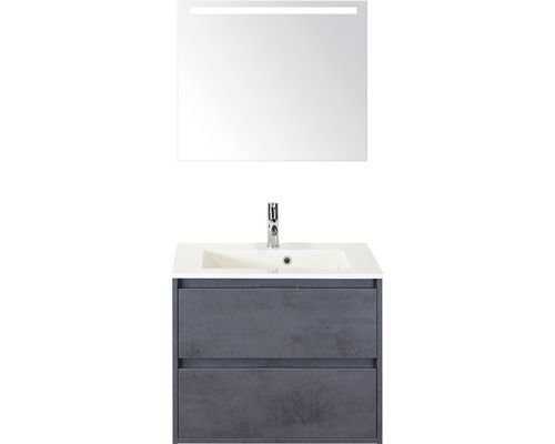 Badkamermeubelset Porto 70 cm kunststeen wastafel incl. spiegel met verlichting beton antraciet-0