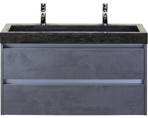 Badkamermeubel Dante 100 cm natuurstenen wastafel 2 kraangaten beton antraciet-0