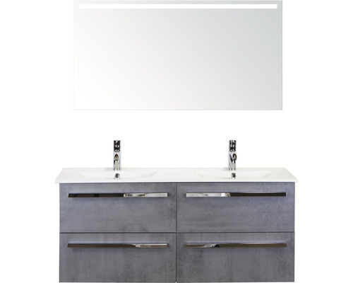 Badkamermeubelset Seville 120 cm keramische wastafel model 1 incl. spiegel met verlichting beton antraciet-0