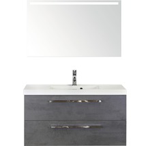 Badkamermeubelset Seville 100 cm kunststeen wastafel 1 kraangat incl. spiegel met verlichting beton antraciet-thumb-0