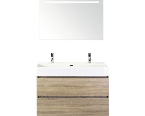 Badkamermeubelset Maxx XL 100 cm 2 kraangaten incl. spiegel met verlichting grijs eiken