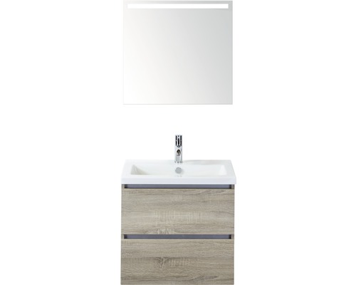 Badkamermeubelset Vogue 60 cm incl. spiegel met verlichting grijs eiken