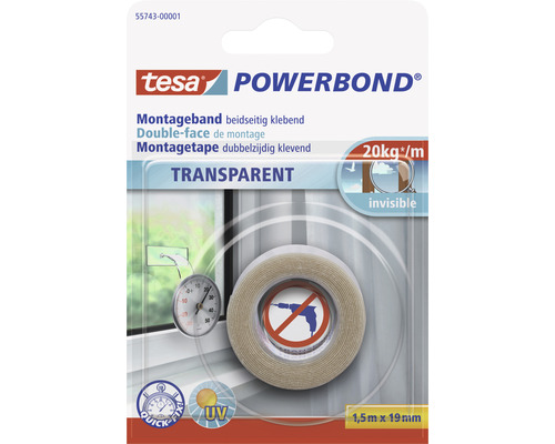 TESA Powerbond montagetape indoor dubbelzijdig klevend transparant 1,5 m x 19 mm-0