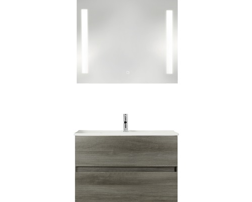 PELIPAL Badkamermeubelset Cavallino greeploos 75 cm incl. spiegel met verlichting grafiet structuur