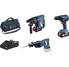 BOSCH Professional Accu combiset: schroefboormachine GSR 18V-55 + boorhamer GBH 18V-21 + reciprozaag GSA 18 V-Li (incl. 2x accu 18V/4,0Ah, lader en tas)
