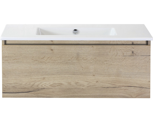 Badkamermeubel 100 cm keramische wastafel zonder kraangat natuur eiken kopen! | HORNBACH