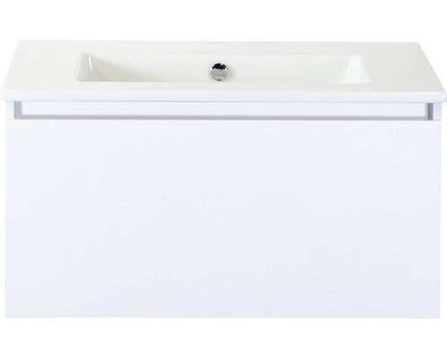 Badkamermeubel Frozen 80 cm keramische wastafel zonder kraangat wit hoogglans