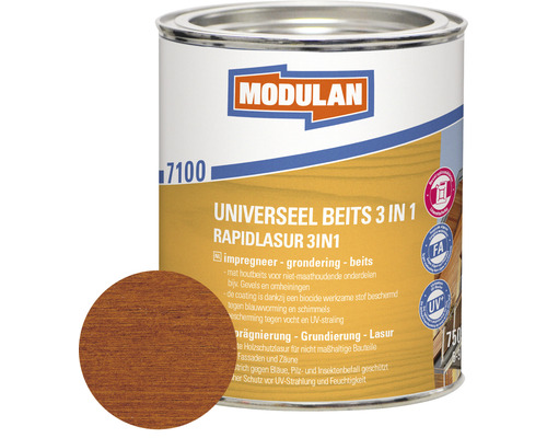 MODULAN 7100 Universeel beits 3-in-1 mat teak 750 ml