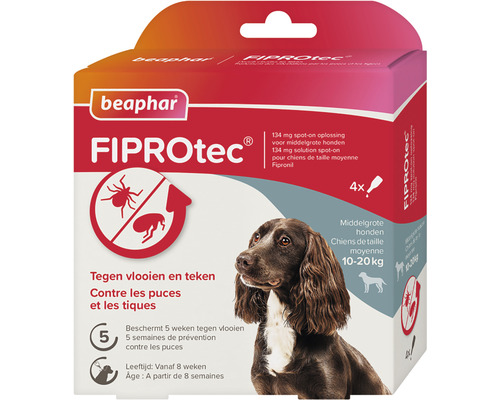 BEAPHAR Fiprotec Anti vlooien- en tekenmiddel Hond 10 -20 kg, 4 pipetten
