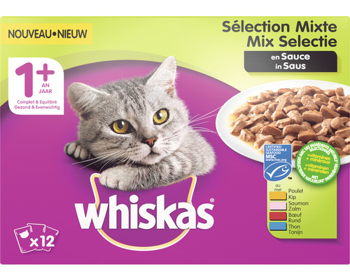 WHISKAS Kattenvoer adult mix selectie in saus 12 x 100 gr