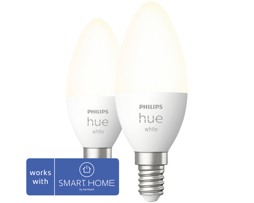 PHILIPS Hue White LED-lamp E14/5,5W B39 warmwit, 2 stuks