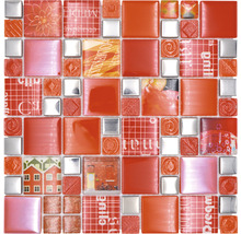 Glasmozaïek XCM MC579 zilver/rood 29,8x29,8 cm-thumb-0