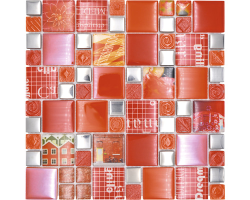 Glasmozaïek XCM MC579 zilver/rood 29,8x29,8 cm-0