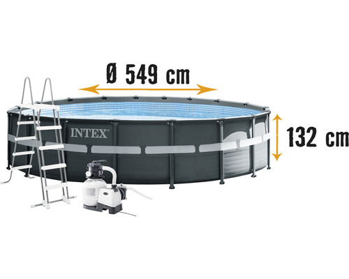INTEX Opzetzwembad Ultra XTR rond grijs incl. zandfilterpomp en toebehoren, Ø 549 cm x 132 cm