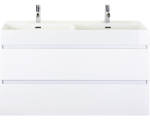 schuld beginsel boog Badkamermeubel Maxx XL 120 cm dubbele wastafel 2 kraangaten wit hoogglans  kopen! | HORNBACH