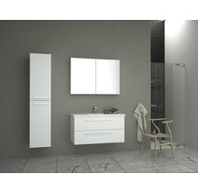 Badkamermeubelset Seville 100 cm kunststeen wastafel 1 kraangat incl. spiegel met verlichting wit hoogglans-thumb-3