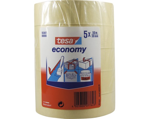 TESA Economy afplakband beige 50 m x 30 mm verpakking à 5 rollen