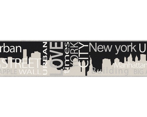 A.S. CRÉATION Behangrand papier 93567-1 Only Borders New York zilver/zwart 5 m x 13 cm