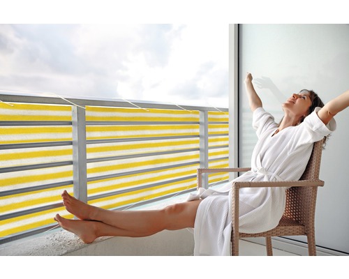Reserveren Veilig Expertise FLORACORD Balkondoek wind- en waterdoorlatend geel/wit 90x500 cm kopen! |  HORNBACH