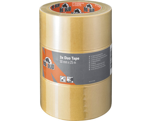 ROXOLID Duo Tape dubbelzijdig tapijttape bruin 50 mm x 25 m 3 stuks
