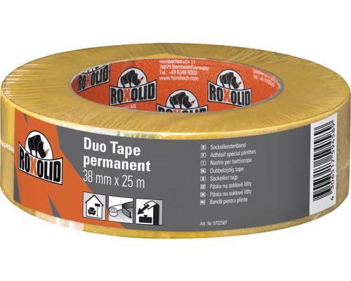 ROXOLID Duo Tape permanent dubbelzijdig tape voor plinten bruin 38 mm x 25 m
