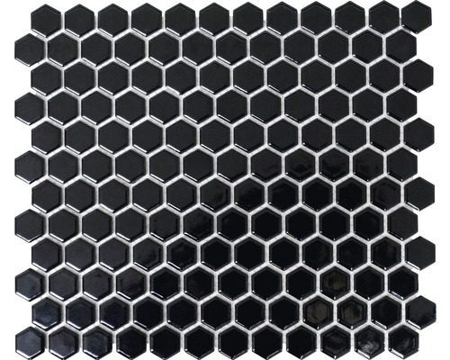 Keramisch mozaïek Hexagon uni zwart glans 26x30 cm