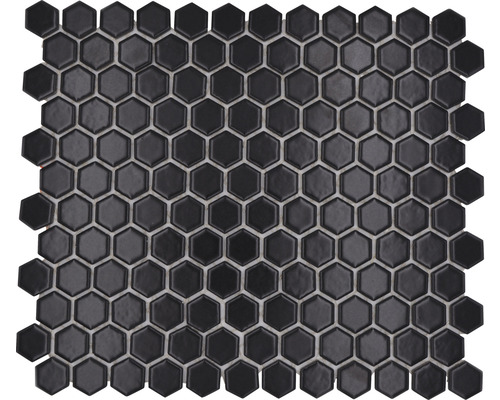Keramisch mozaïek Hexagon uni zwart mat 26x30 cm antislip