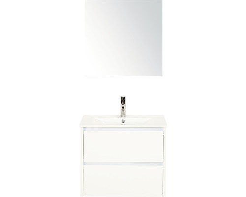 Badkamermeubelset Dante 60 cm keramische wastafel incl. spiegel wit hoogglans