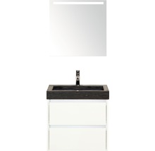Badkamermeubelset Dante 60 cm natuurstenen wastafel incl. spiegel met verlichting wit hoogglans-thumb-0