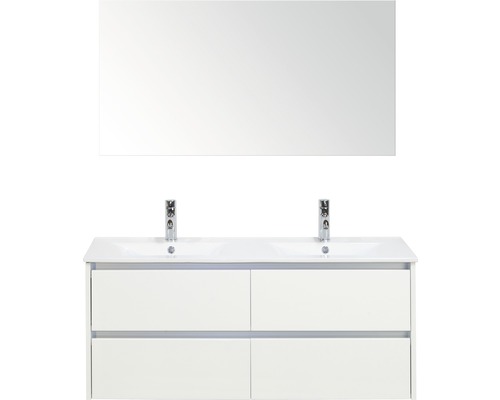 Badkamermeubelset Dante 120 cm keramische wastafel incl. spiegel wit hoogglans