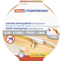 TESA Powerbond montagetape smal dubbelzijdig klevend wit 5 m x 9 mm 2 stuks-thumb-0