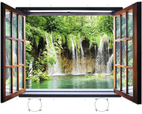Mening Ophef Memoriseren Fotobehang vlies Raam met uitzicht over waterval 201x145 cm kopen! |  HORNBACH